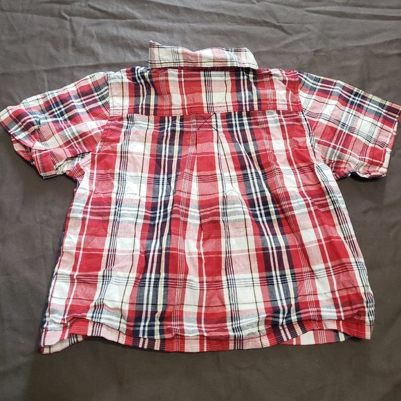Fancy Plaid Button Up Shirt Collared 24 Month Size 100% Cotton Red Like new - Picture 2 of 7